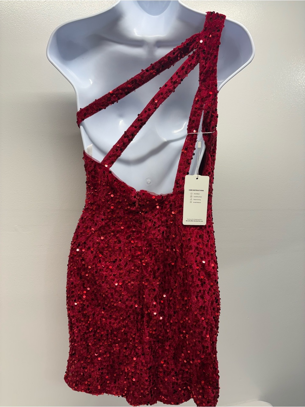 Red One-Shoulder Sequin Party mini Dress size 4 (small)asymmetrical straps new - Picture 2 of 9
